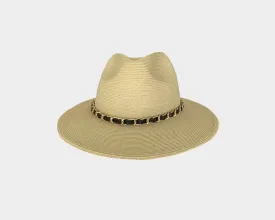 2. Natural Tan Gold Link Fedora Style Hat - The Santorini