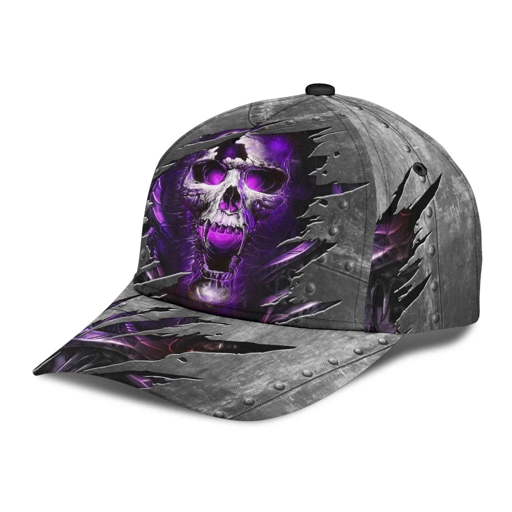 3D Skull Cap Hat, Purple Skull On Baseball Cap Hat Metal Pattern