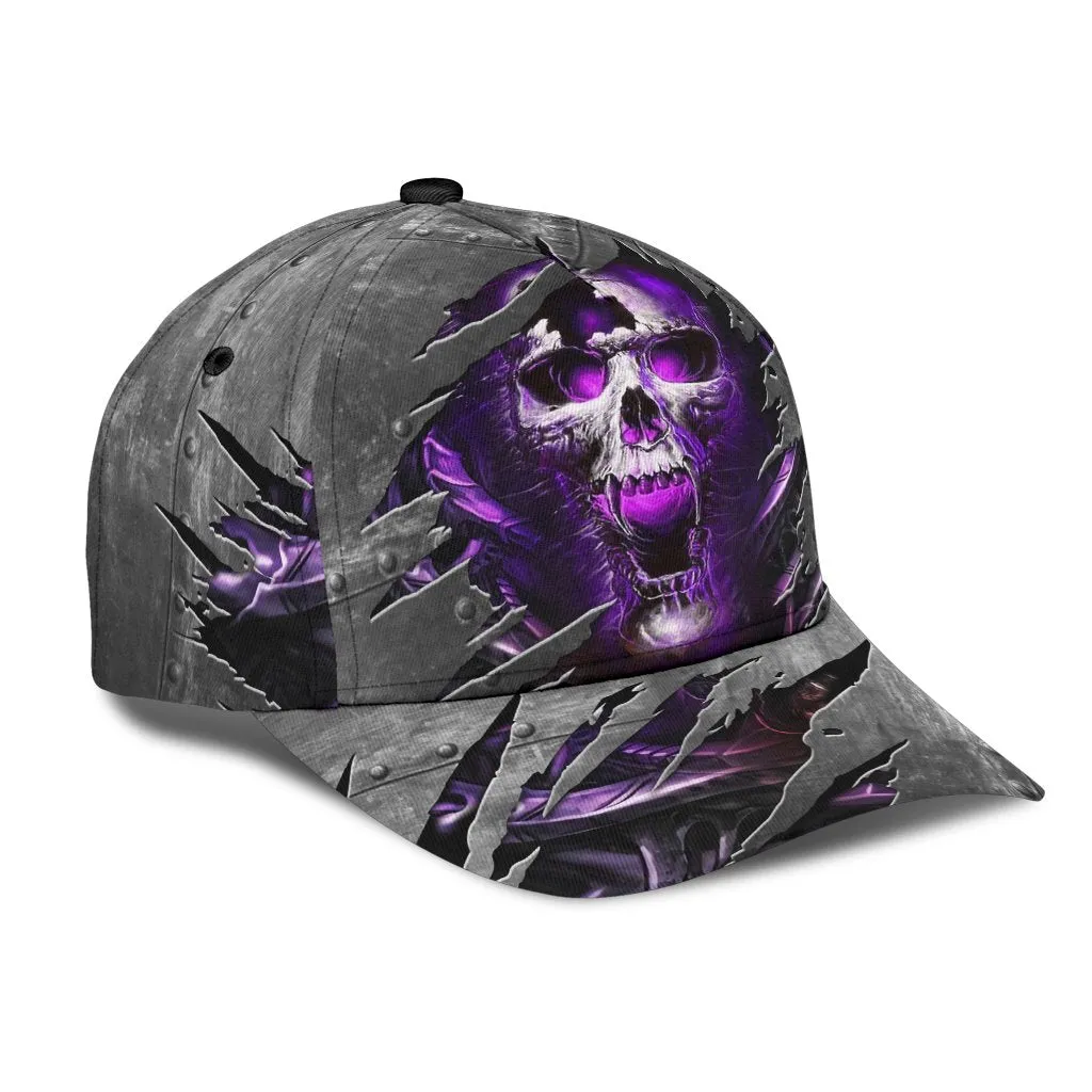 3D Skull Cap Hat, Purple Skull On Baseball Cap Hat Metal Pattern