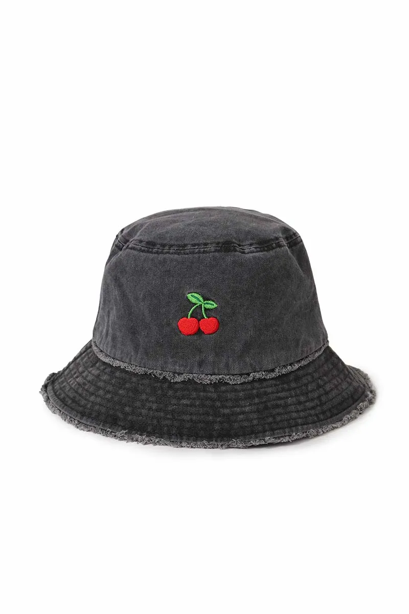 ABU1828 - Cherry Embroidered Distressed Edge Bucket Hat