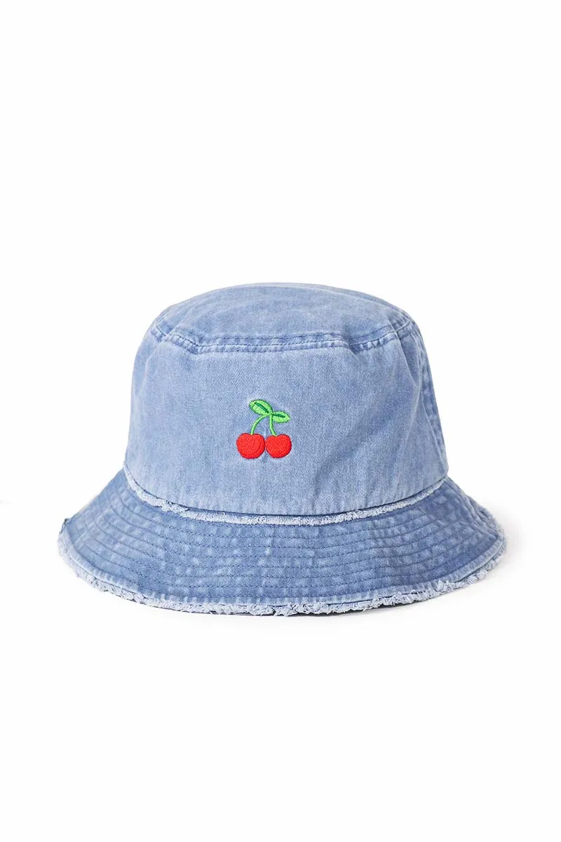 ABU1828 - Cherry Embroidered Distressed Edge Bucket Hat