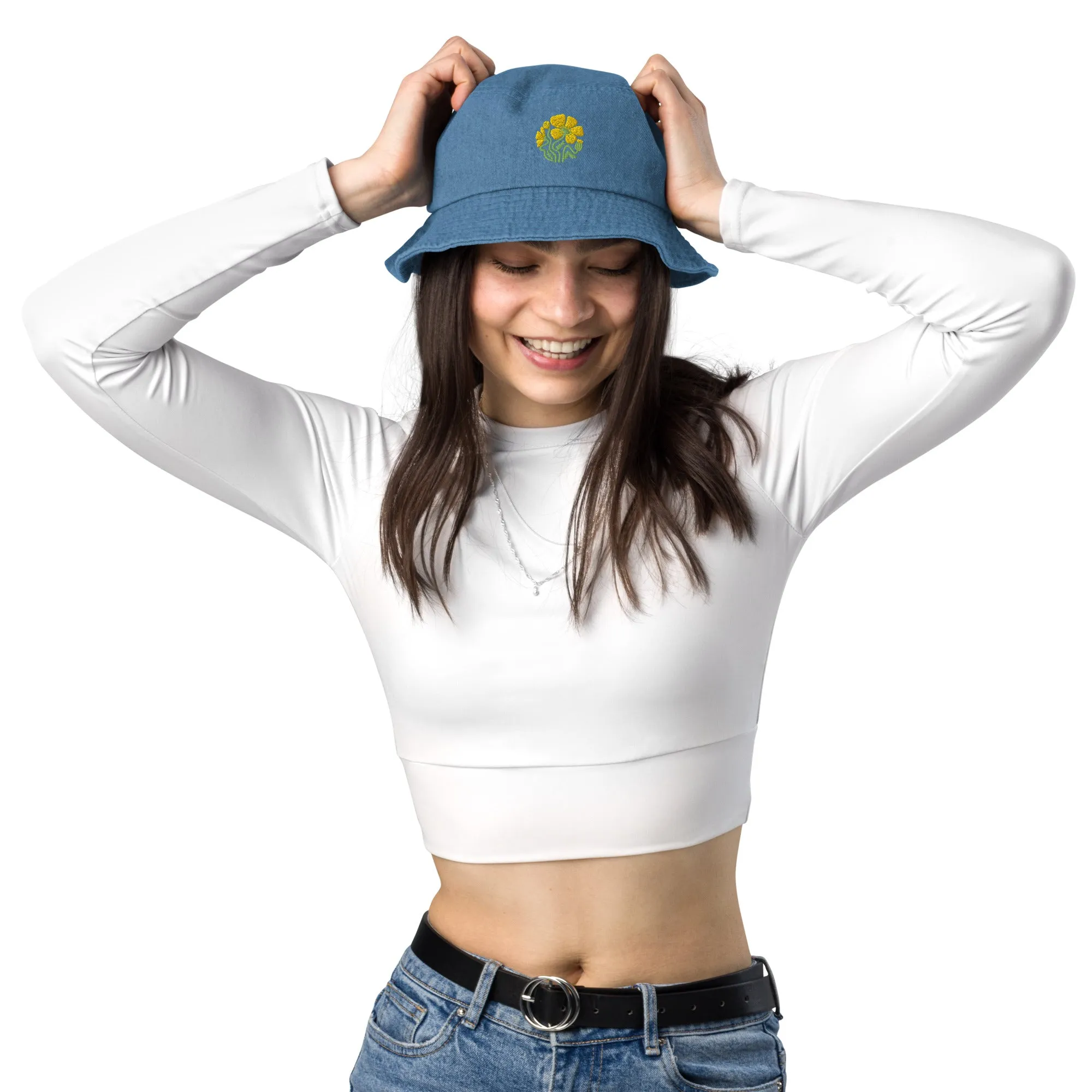 Adorable Unique Embroidered Denim Bucket Hat