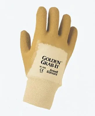 Ansell Size 10 Golden Grab-It II Heavy Duty Multi-Purpose Natural Rubber Latex Palm Coated Work Glove With Jersey Knit Liner And Knit Wrist