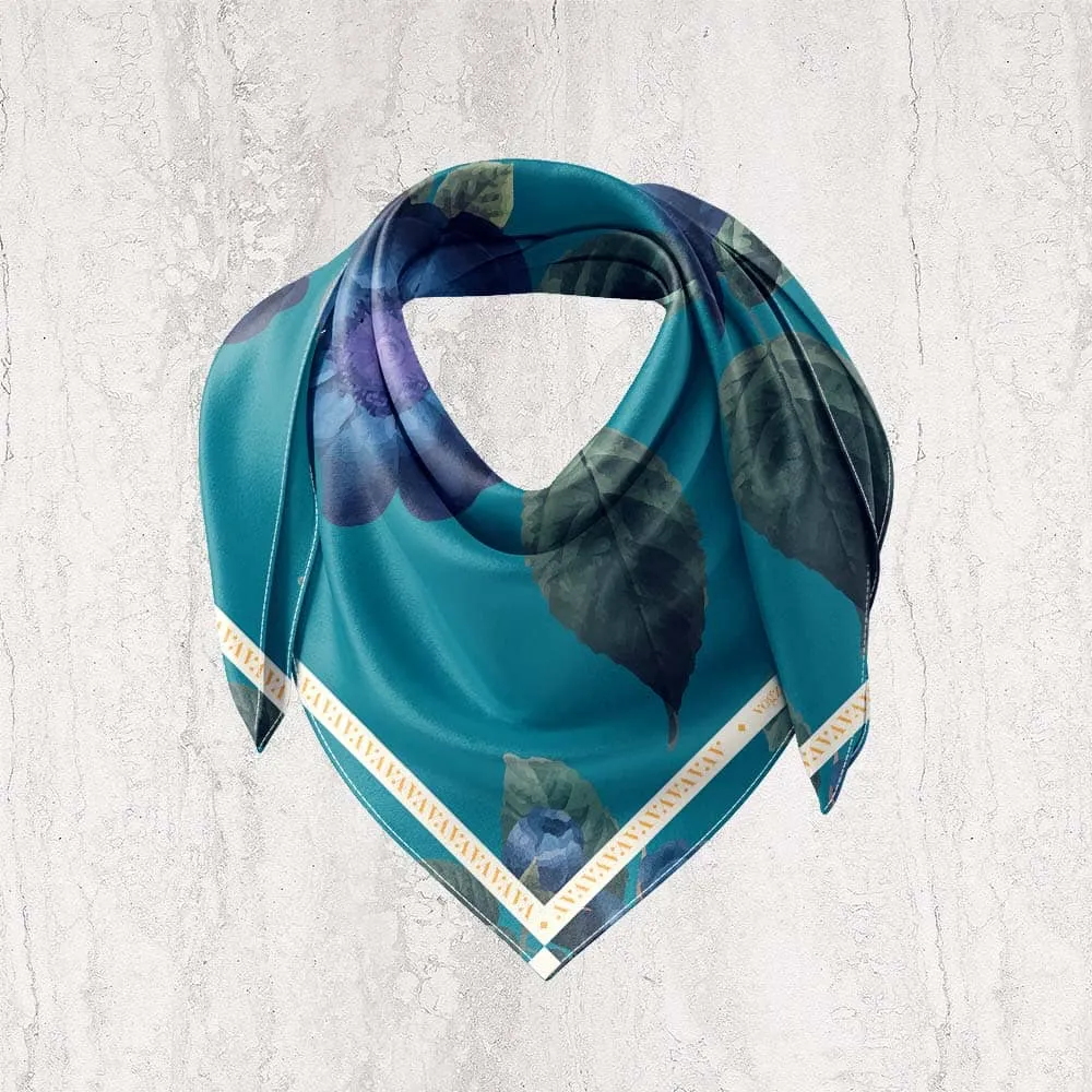 Aqua Green Flower Digital Print Ultra Muslin Scarf