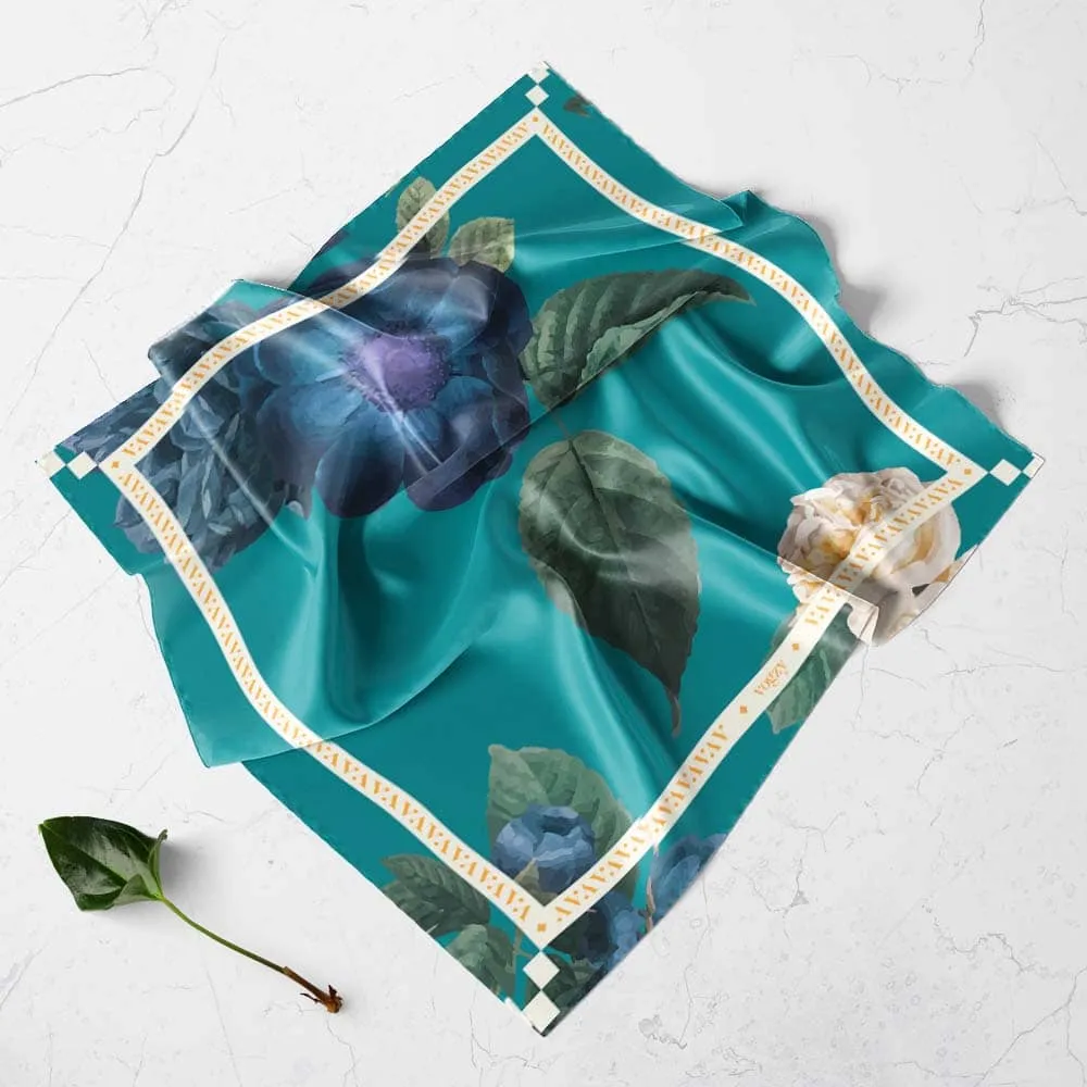 Aqua Green Flower Digital Print Ultra Muslin Scarf