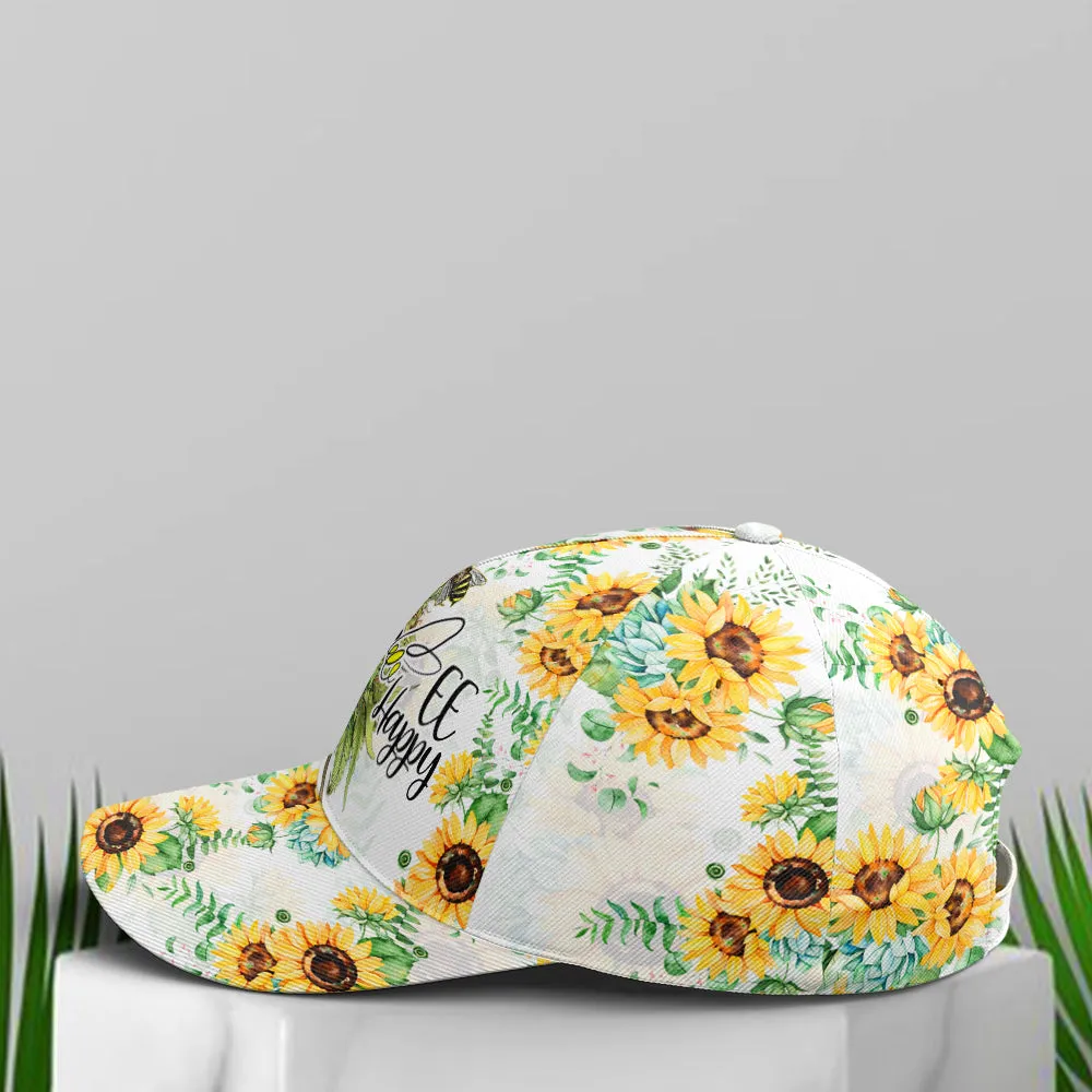 Bee happy Sunflower Pattern Baseball Cap Coolspod