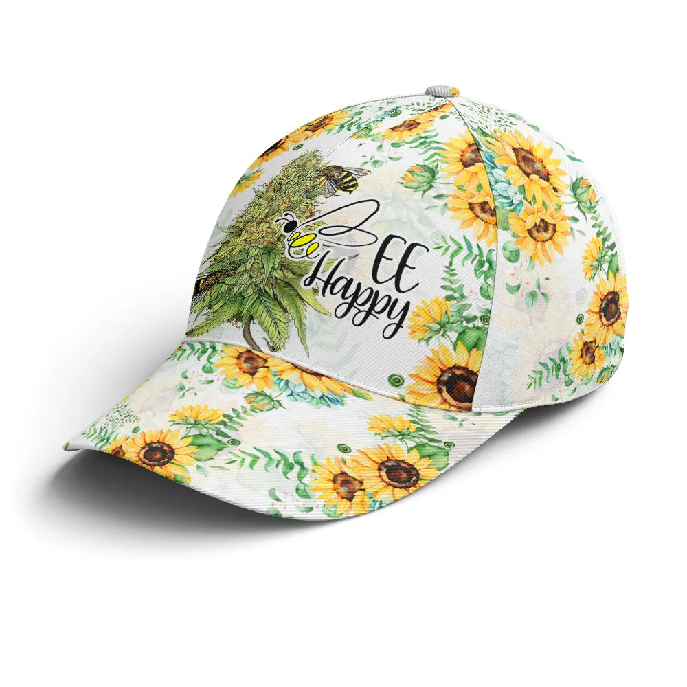 Bee happy Sunflower Pattern Baseball Cap Coolspod