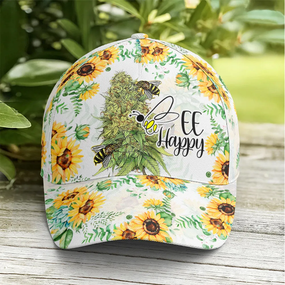 Bee happy Sunflower Pattern Baseball Cap Coolspod