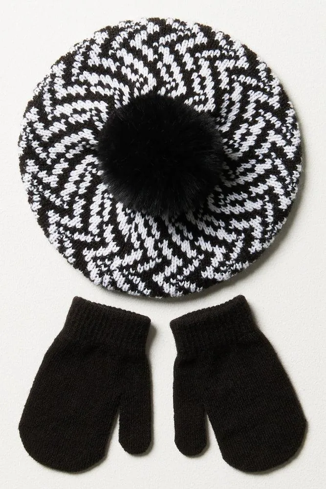 Beret & Mittens Set Black