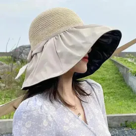 Black Rubber Beach Hat Sun Hat Female Summer Hollow Straw Hat