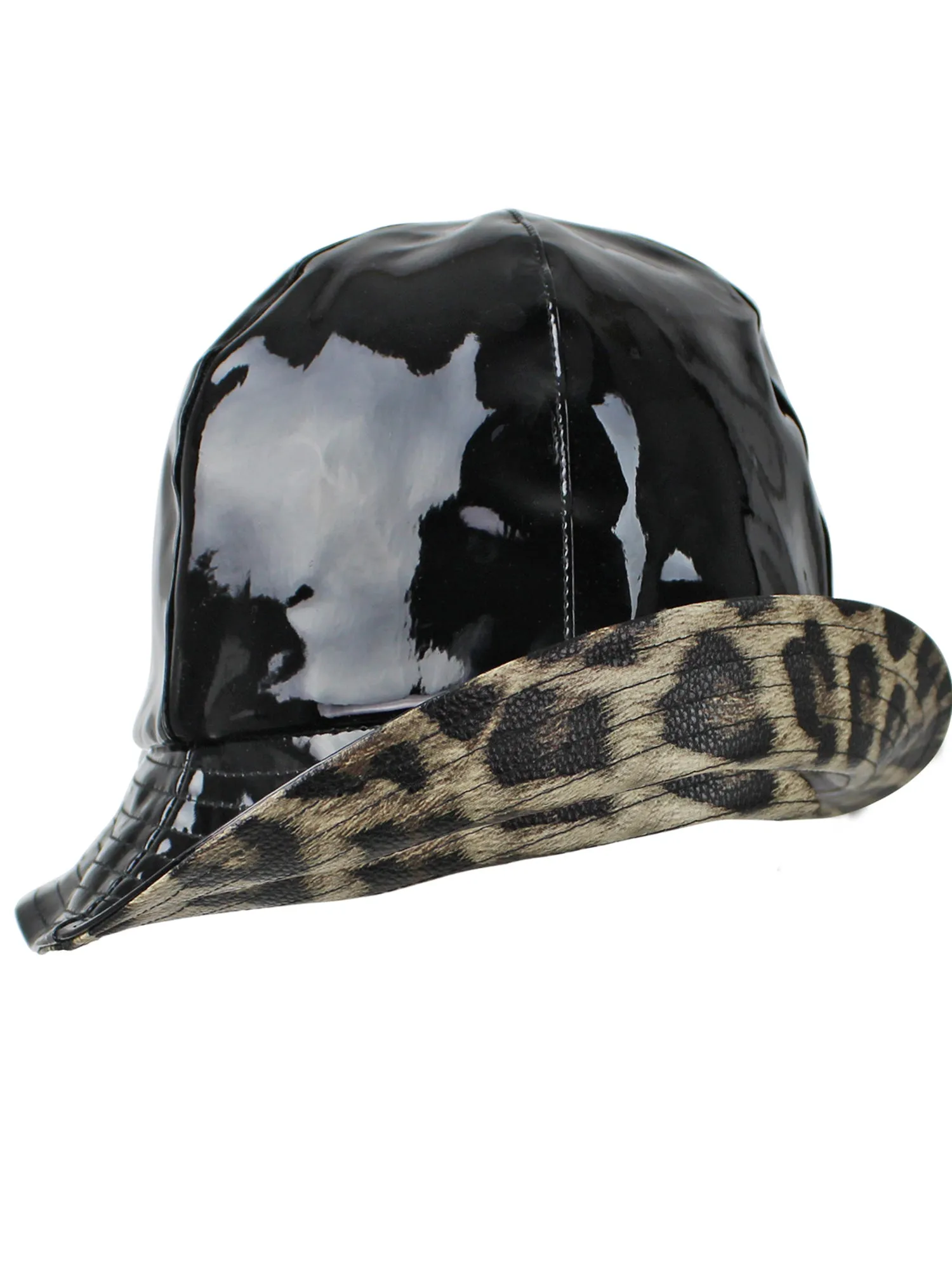 Black Water Proof Bucket Rain Hat With Leopard Trim