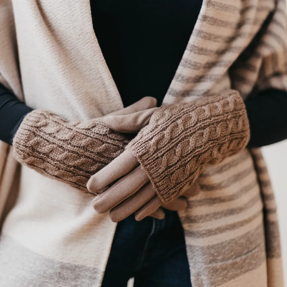 Brown 3 in 1 Cable Knit Gloves