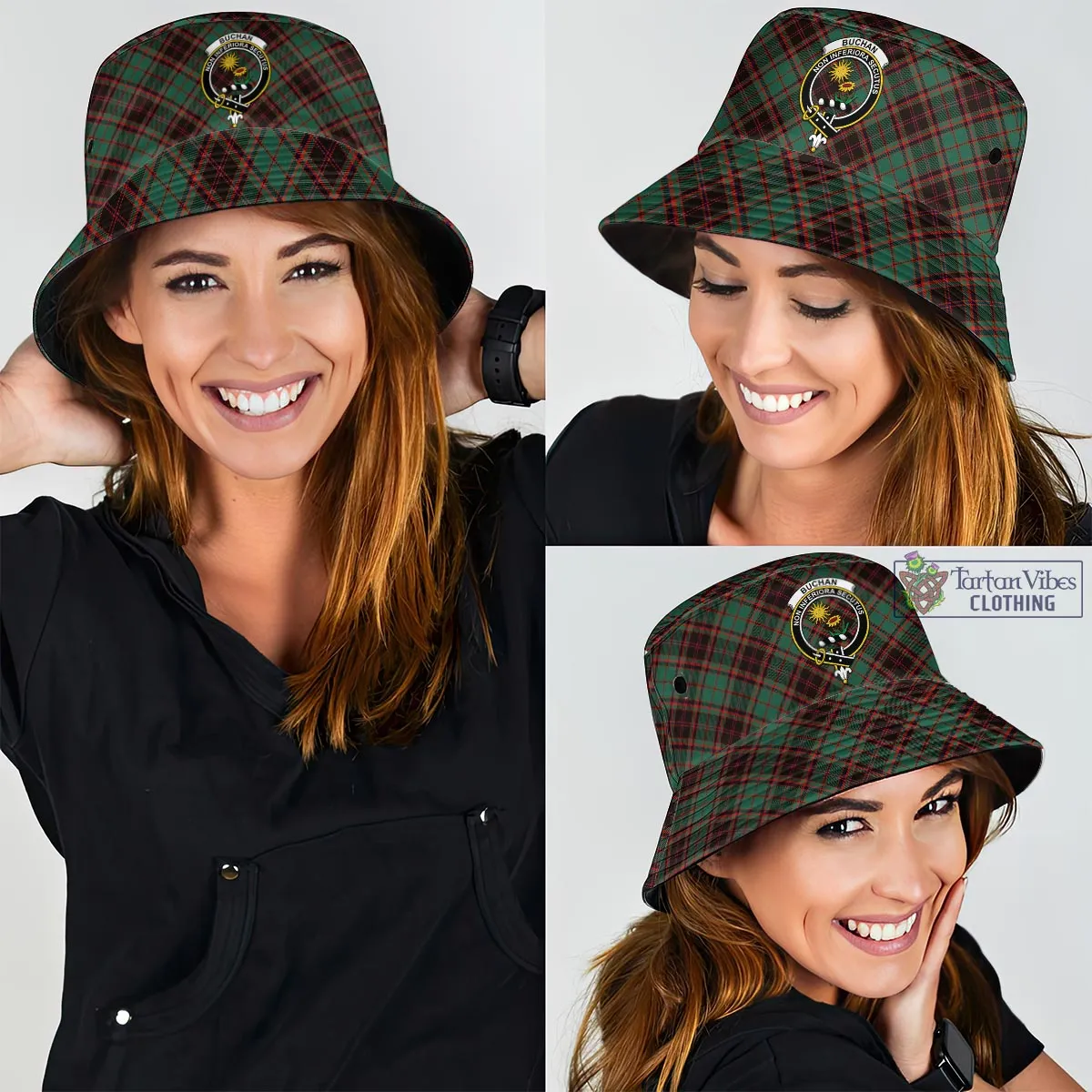 Buchan Ancient Tartan Bucket Hat with Family Crest