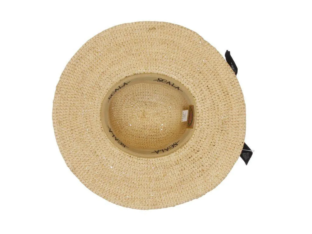 C- Scala Womens "AMELIA" Hand Crocheted Raffia Sunhat with 4" Brim, Style# LR109