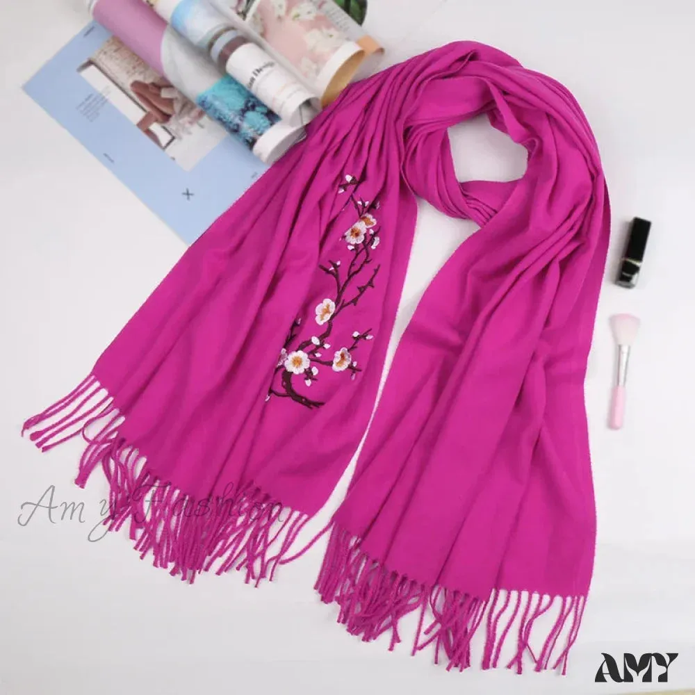 Cashmere Winter Flower Pashmina Shawl with Tassels