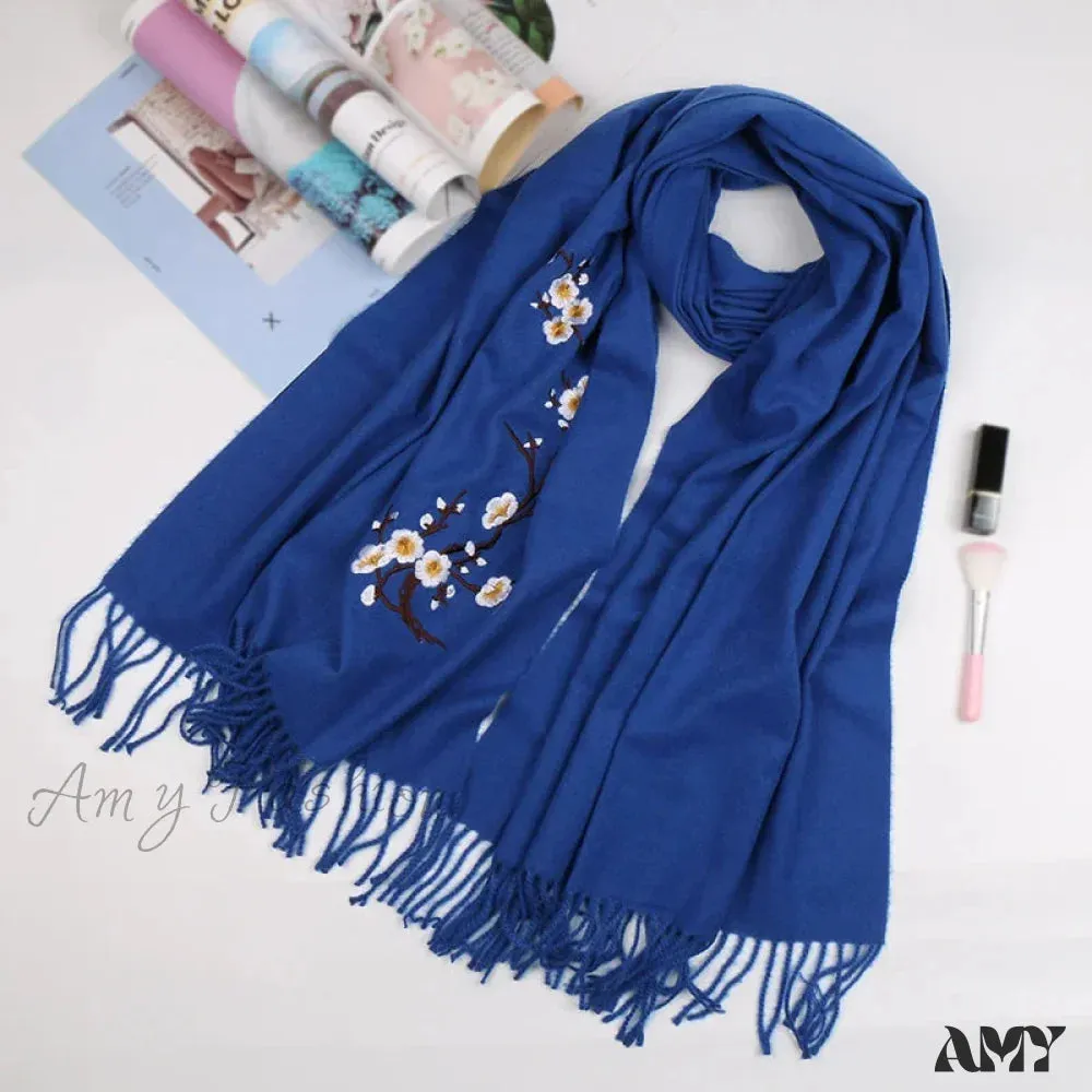 Cashmere Winter Flower Pashmina Shawl with Tassels