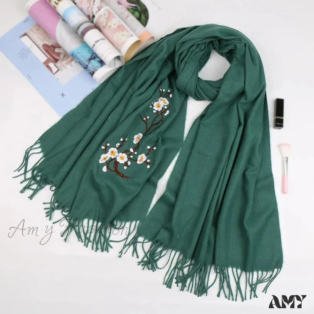 Cashmere Winter Flower Pashmina Shawl with Tassels