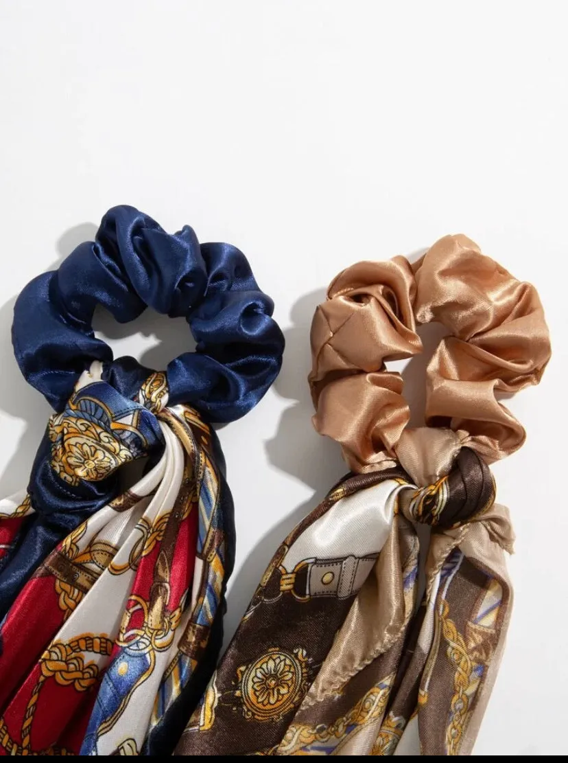 Chain Print Scrunchie Scarf set of 2