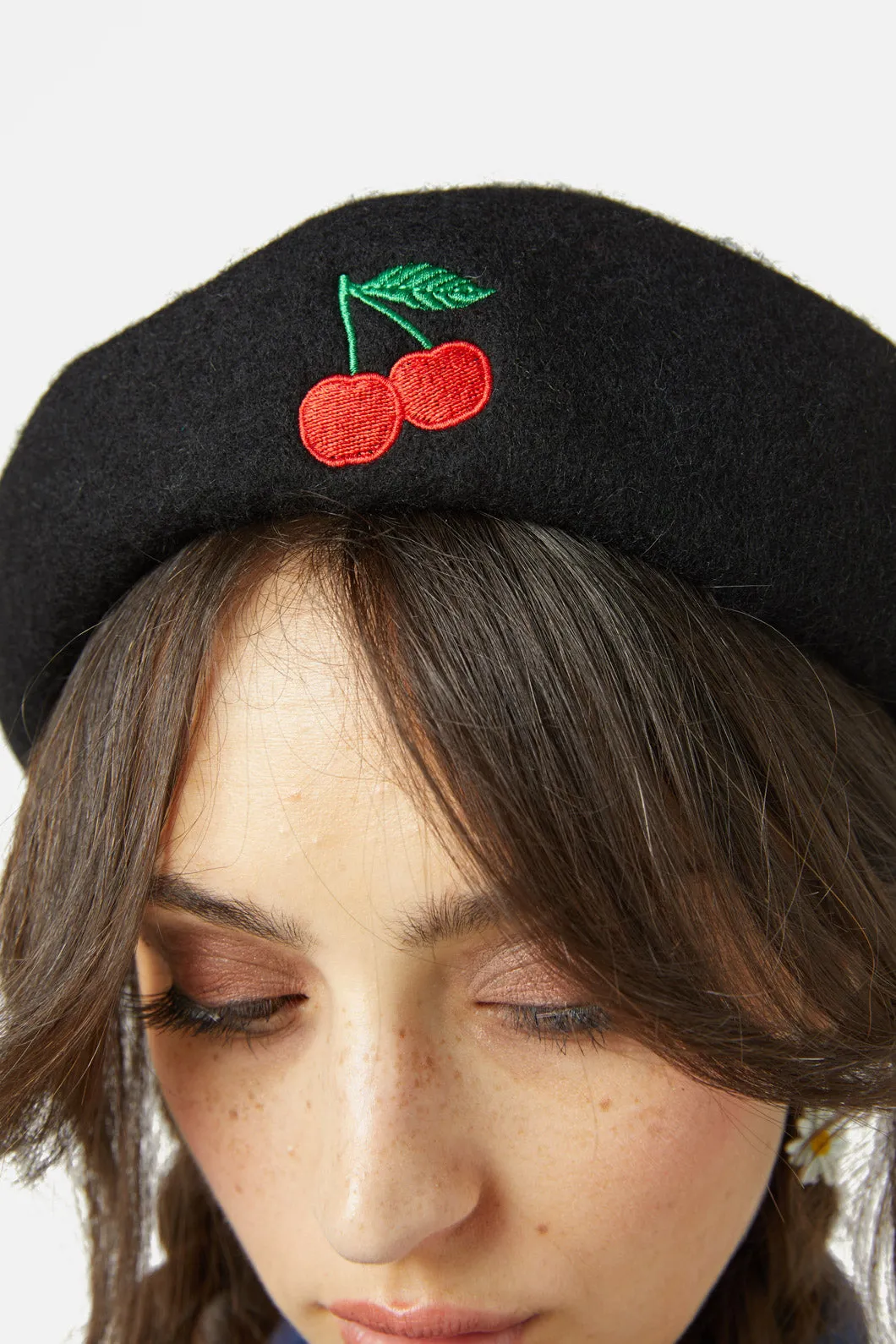 Cherry Embroidered Beret