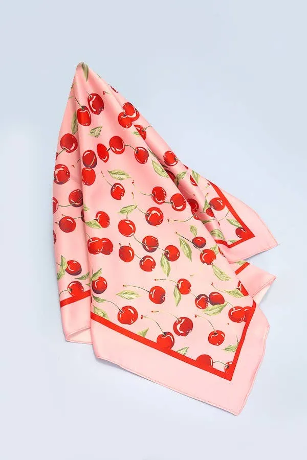 Cherry Print Silky Feel Bandana Scarf