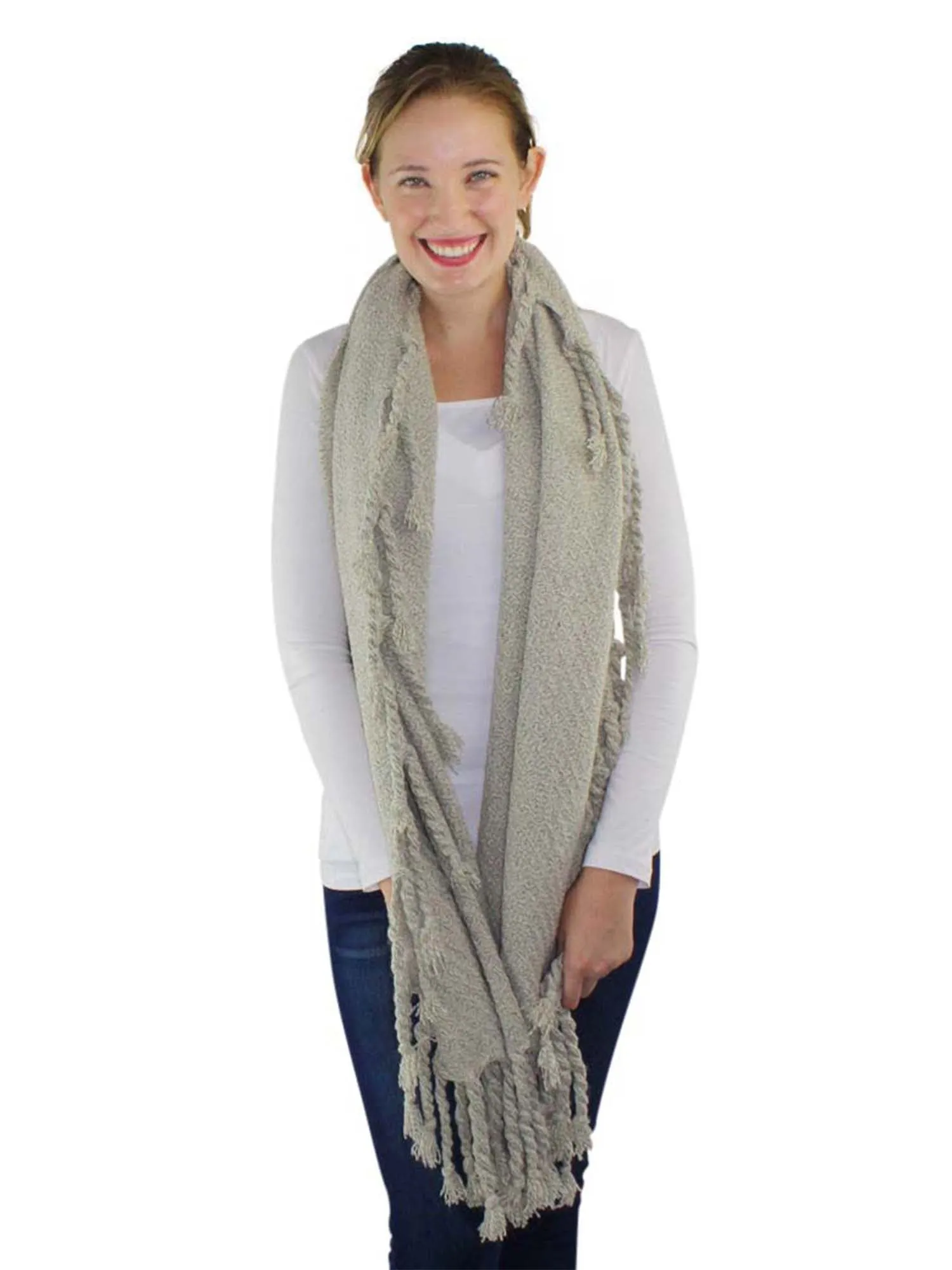 Chunky Knit Scarf With Braided Tassel Fringe