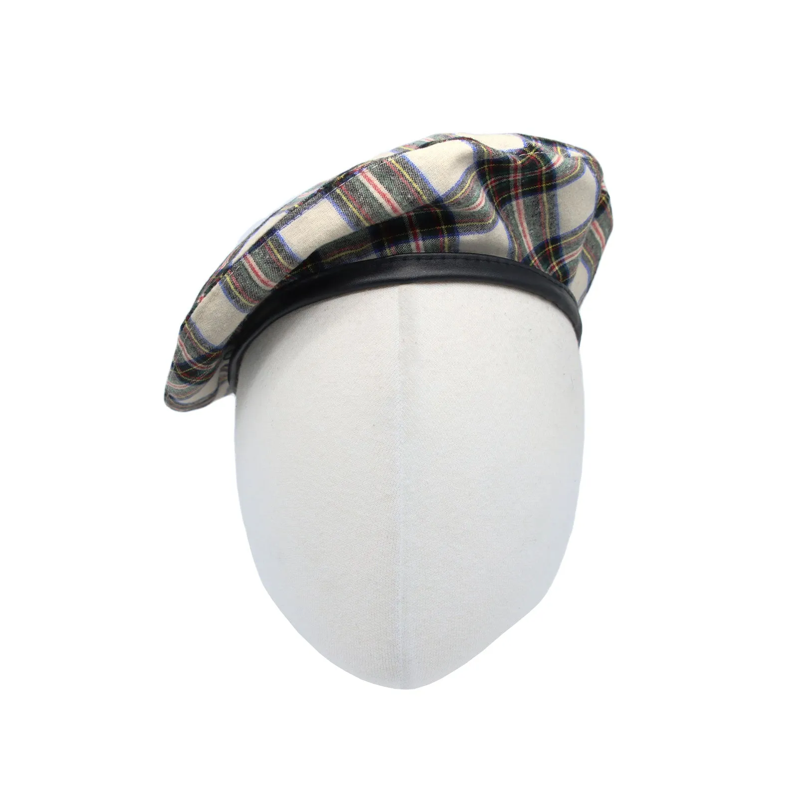 Cotton Plaid Beret Hat Tartan Check French Beanie Cap YZF0083