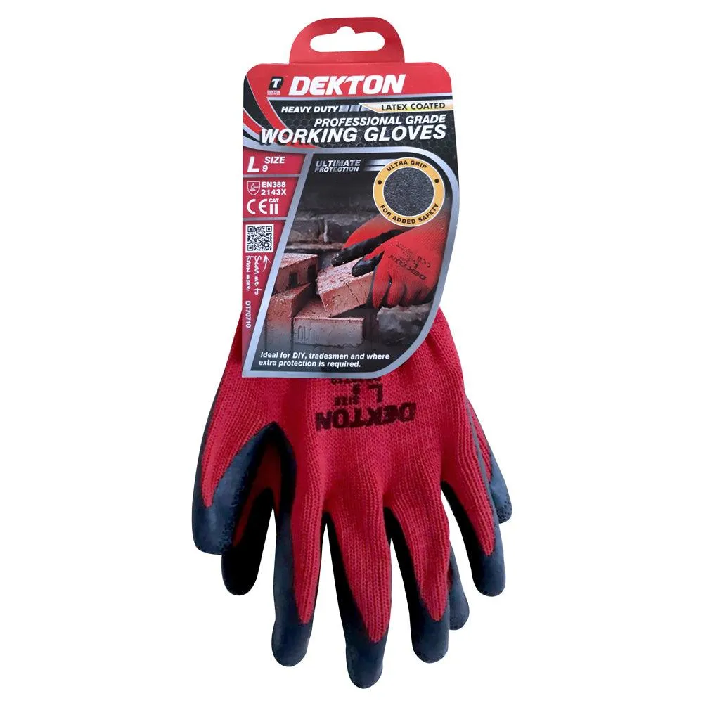 Dekton Heavy Duty Professional Grade Latex Coated Working Gloves | Size 9/L