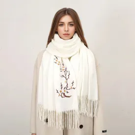 Embroidery Cashmere Winter Flower Pashmina Warm Shawl Tassels Vintage Scarf