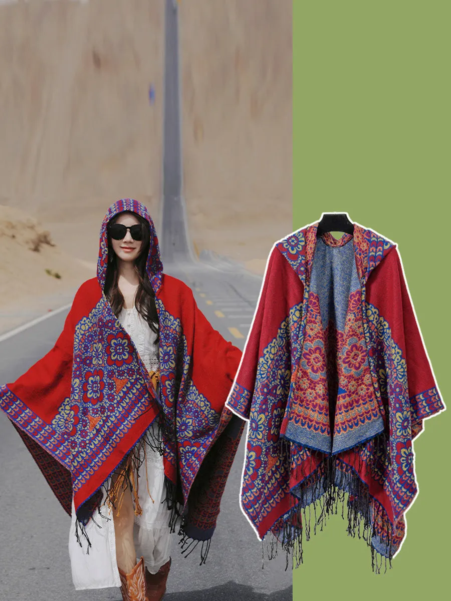 Ethnic Flower Print Tassel Travel Shawl Scarf