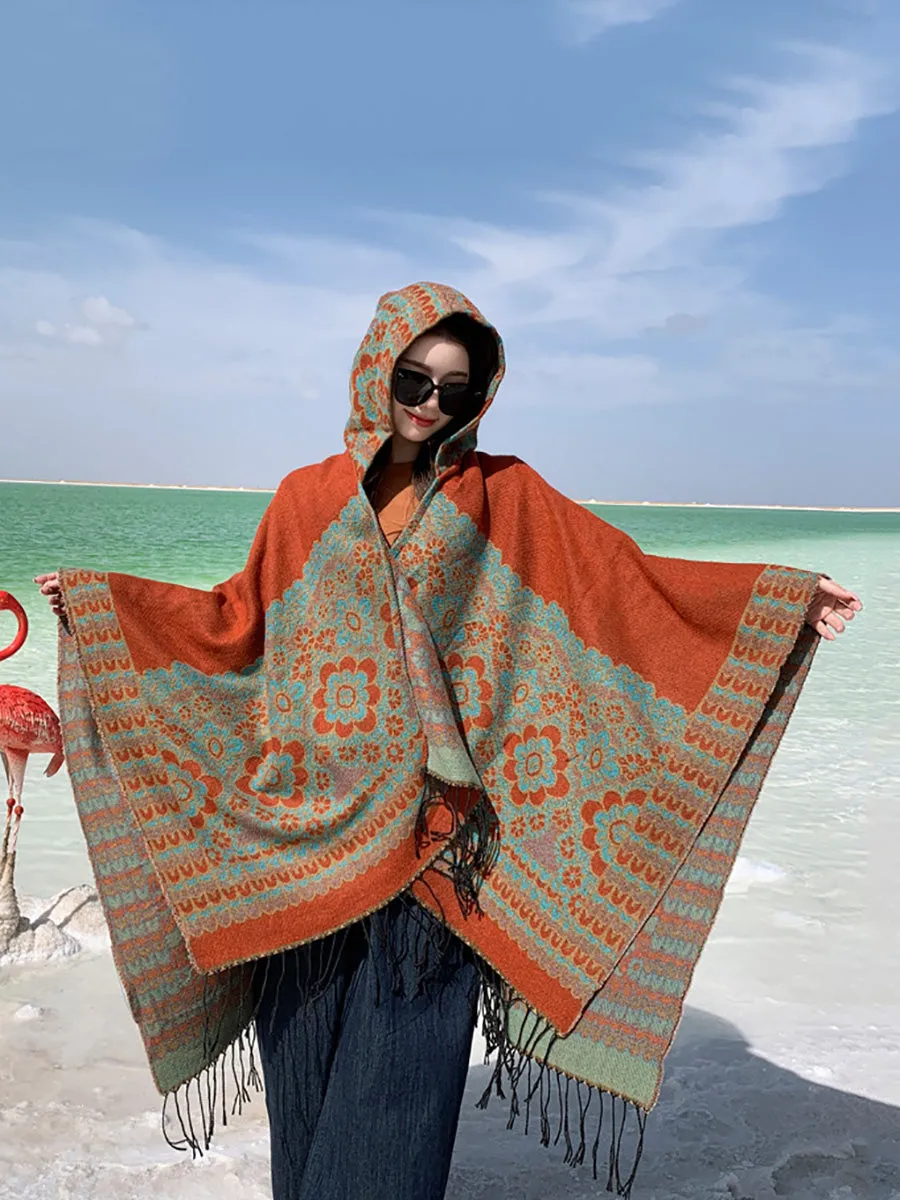 Ethnic Flower Print Tassel Travel Shawl Scarf