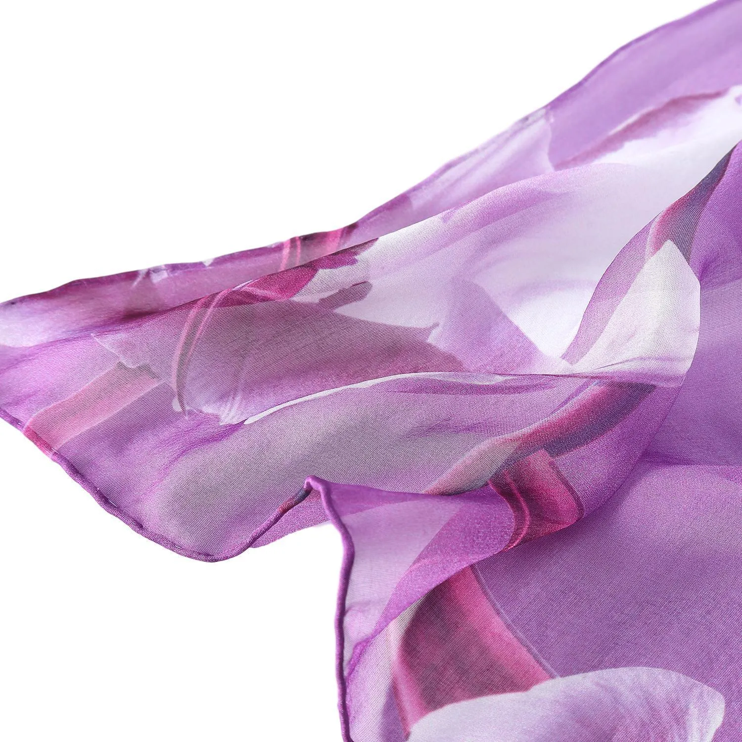 Extra Wide High Quality Silk Chiffon Scarf Purple Theme Floral Print SCH510