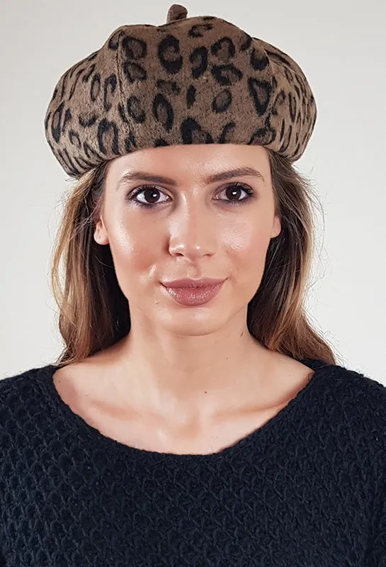 FiFi Brown Animal Print Beret