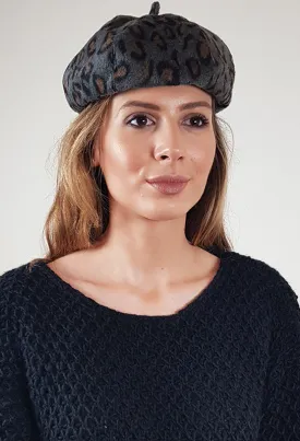 FiFi Grey Animal  Print Beret