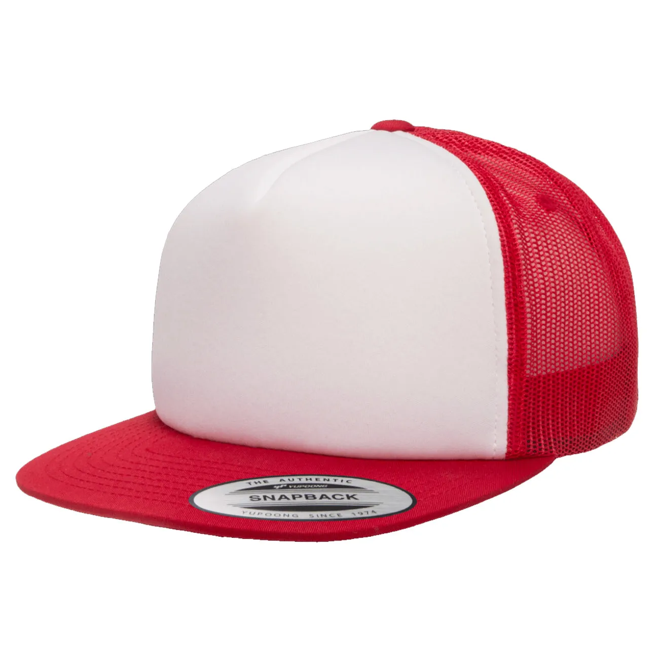 Flexfit Yupoong Classic White Foam Trucker Hat w/ Adjustable Snap