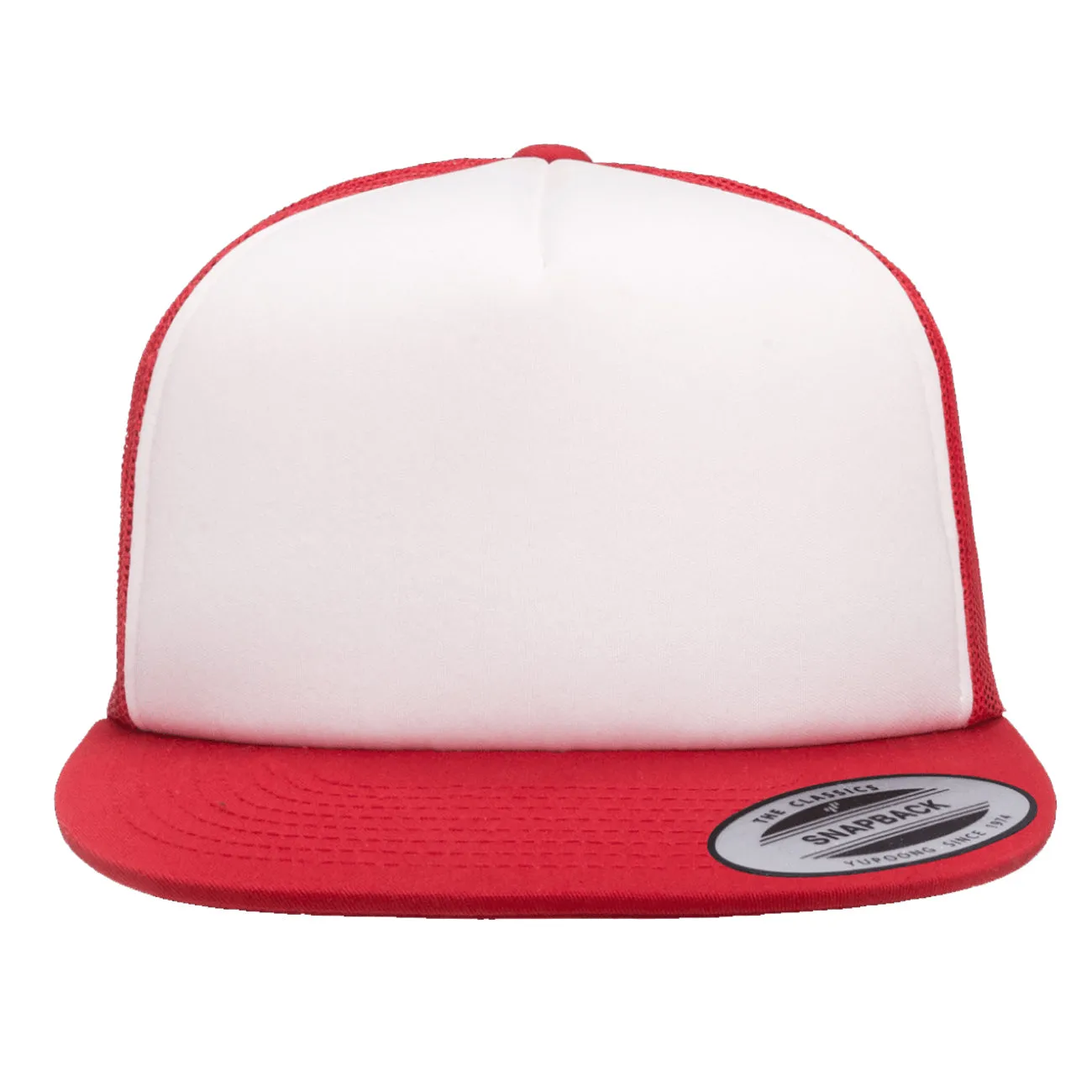 Flexfit Yupoong Classic White Foam Trucker Hat w/ Adjustable Snap