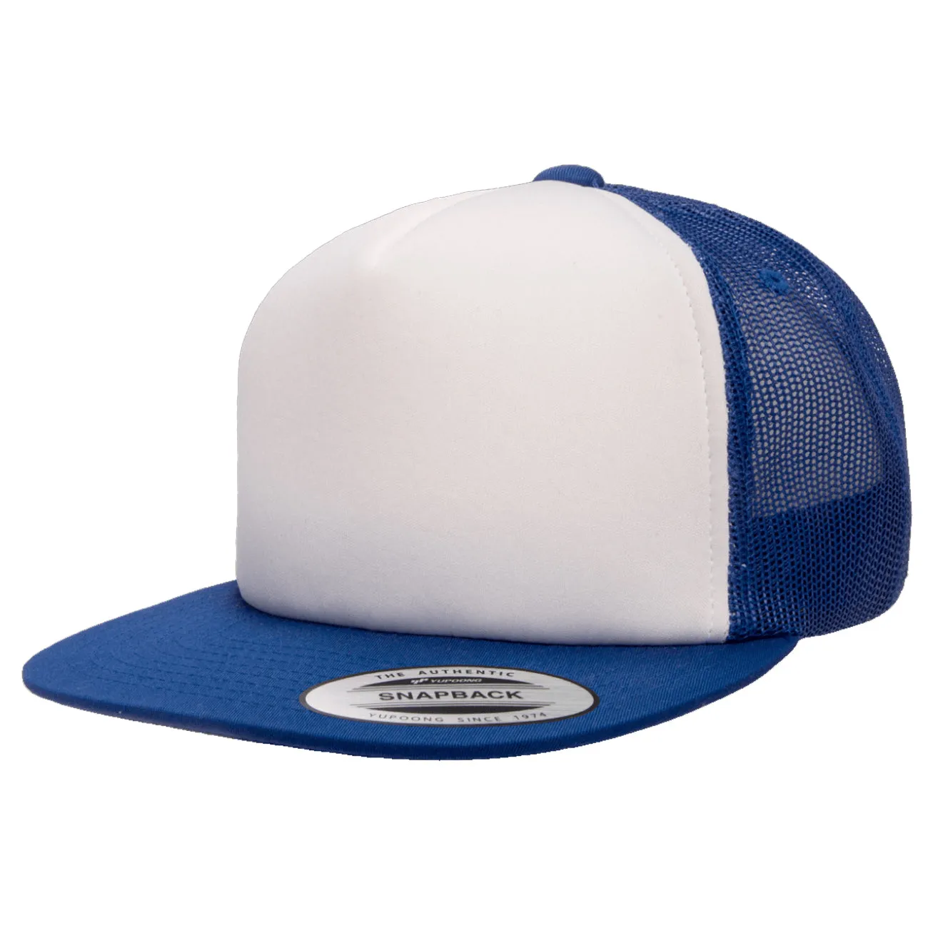 Flexfit Yupoong Classic White Foam Trucker Hat w/ Adjustable Snap