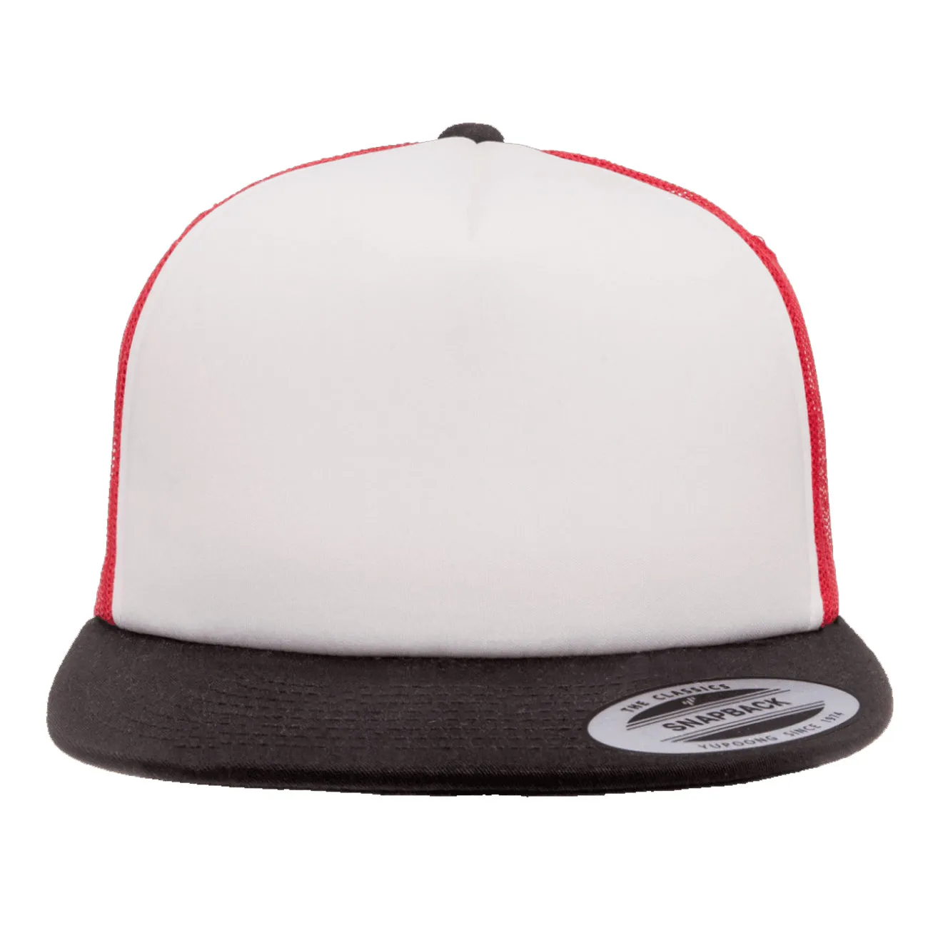 Flexfit Yupoong Classic White Foam Trucker Hat w/ Adjustable Snap