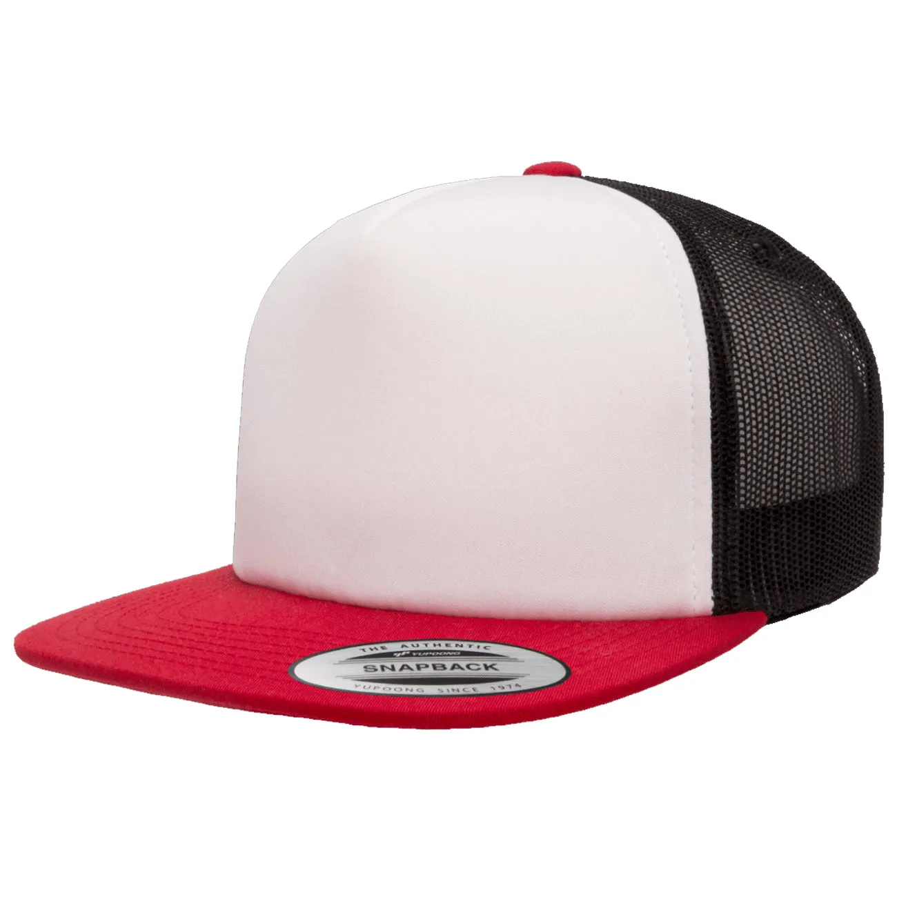 Flexfit Yupoong Classic White Foam Trucker Hat w/ Adjustable Snap