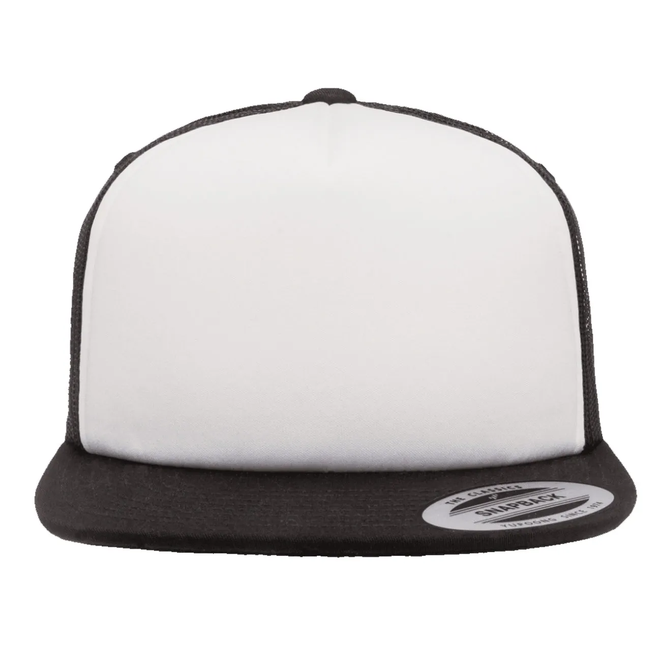 Flexfit Yupoong Classic White Foam Trucker Hat w/ Adjustable Snap