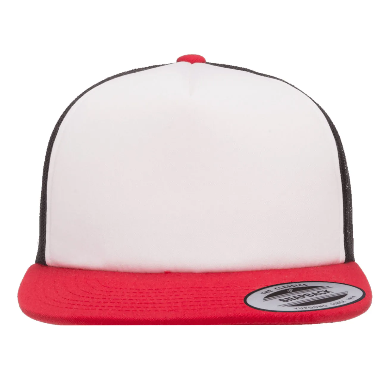 Flexfit Yupoong Classic White Foam Trucker Hat w/ Adjustable Snap