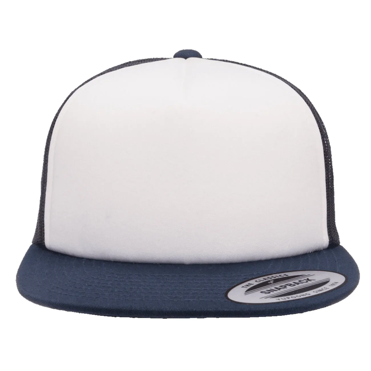 Flexfit Yupoong Classic White Foam Trucker Hat w/ Adjustable Snap