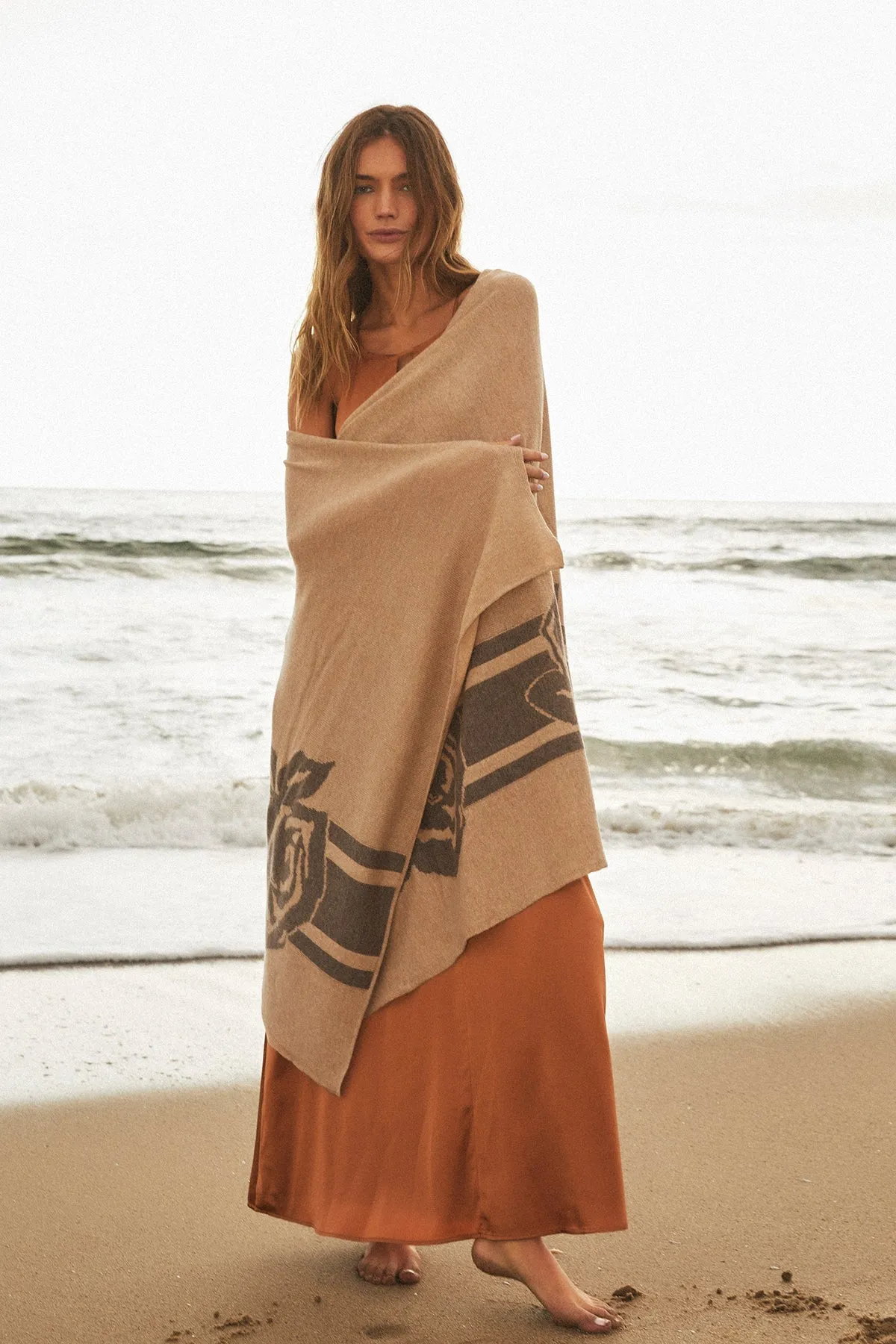 Flower Cashmere Wrap Scarf | Camel