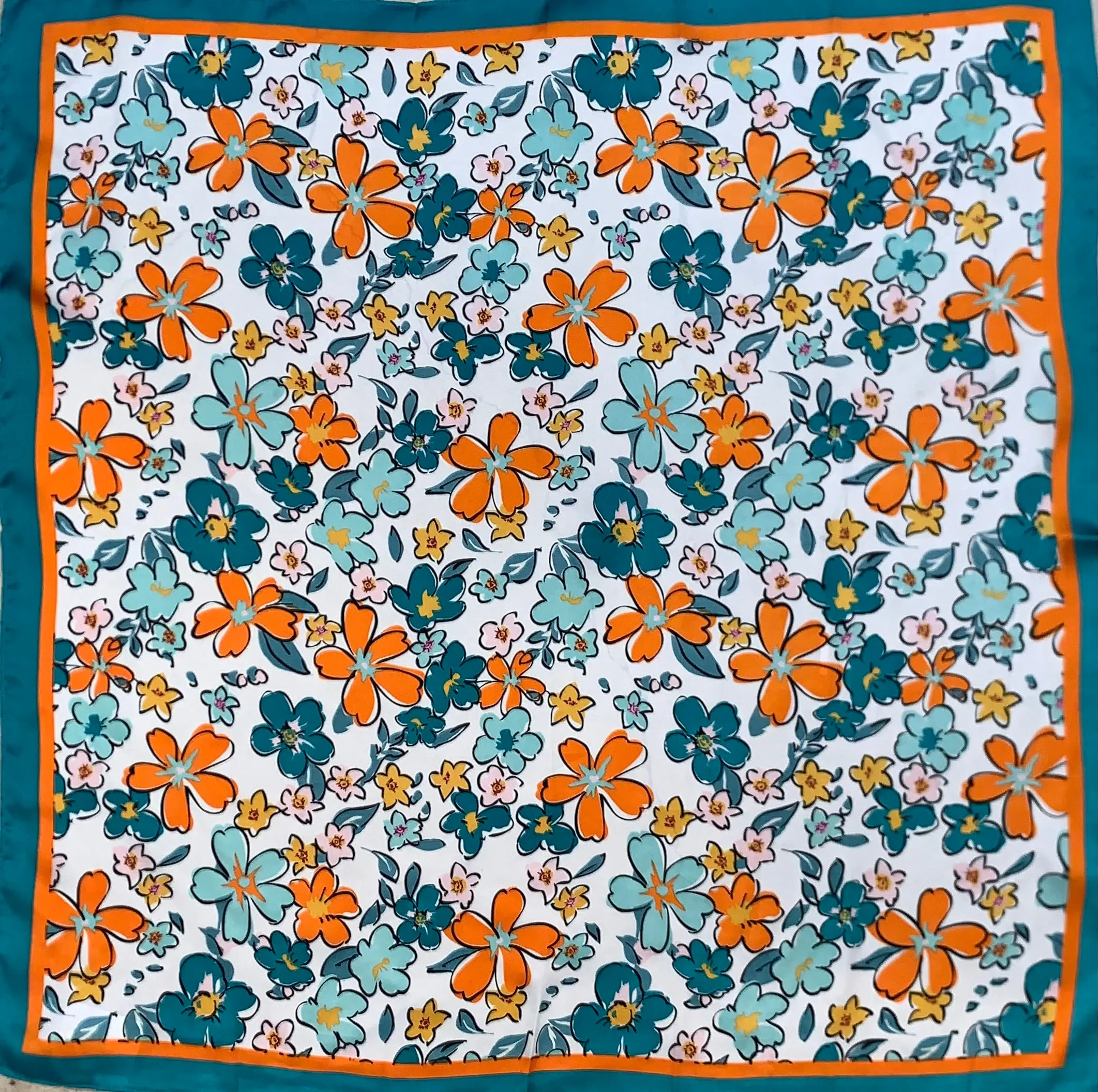 Flower Print Wild Rag in Teal Blue