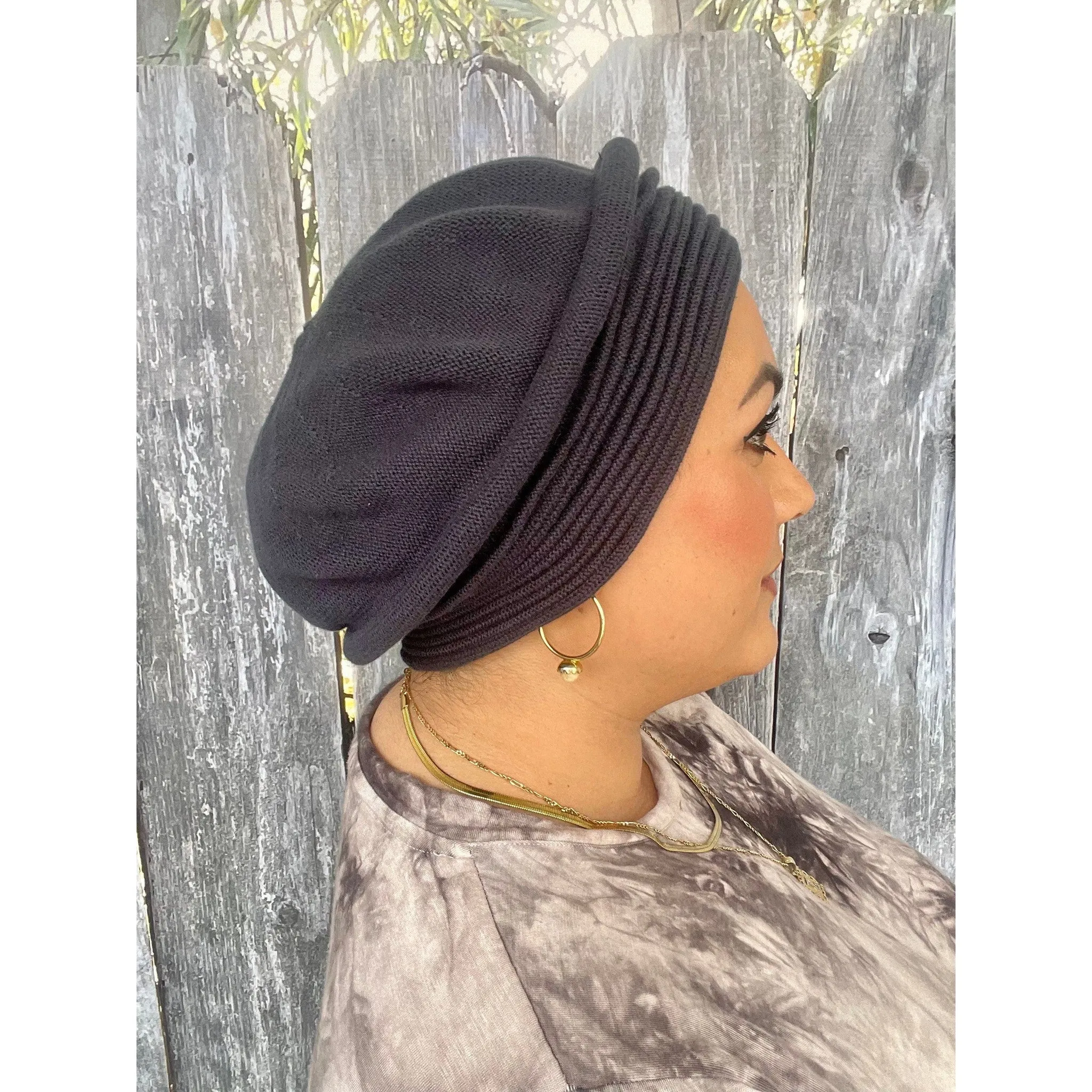 Front Pleated Cotton Beret - Navy