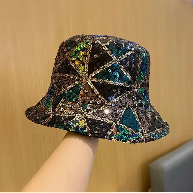 Geometric Design Sequin Bucket Hat