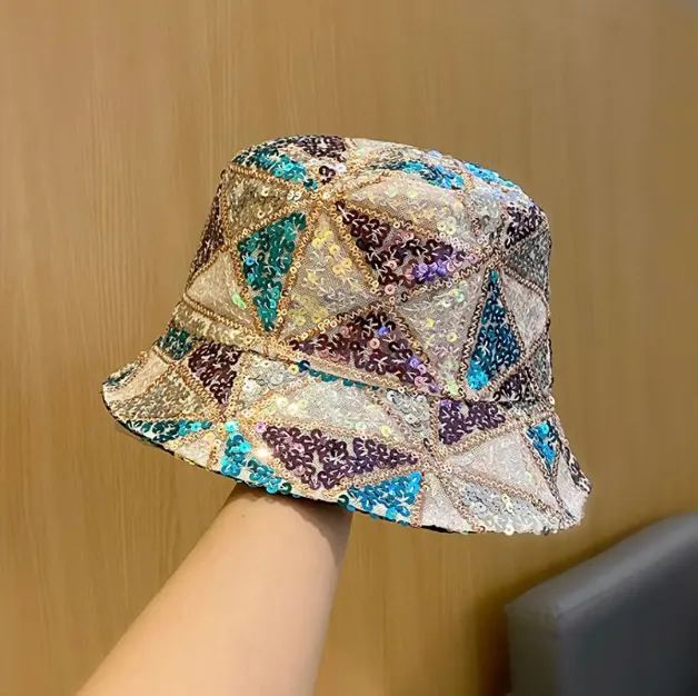 Geometric Design Sequin Bucket Hat