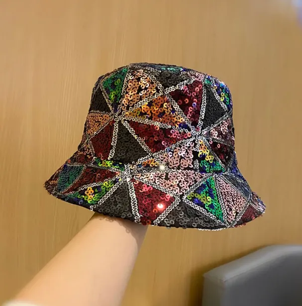 Geometric Design Sequin Bucket Hat