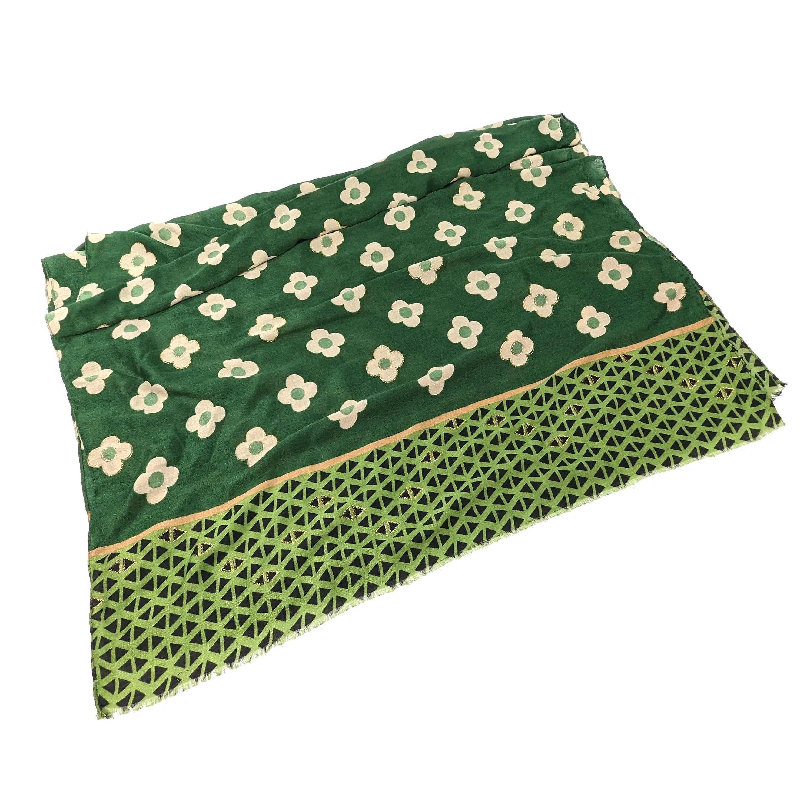 Gold Retro Flower Scarf - Forest Green (50x180cm)