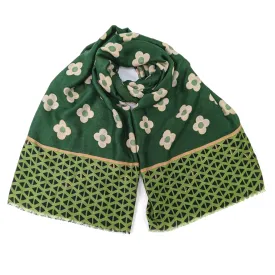 Gold Retro Flower Scarf - Forest Green (50x180cm)