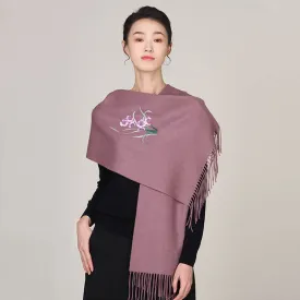 Handmade Suzhou Embroidery Wool Cashmere Scarf with Narcissus Flower 200x38cm